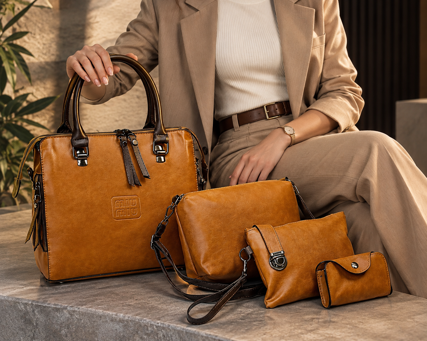 Elegant Caramel 4-Piece Bag Set